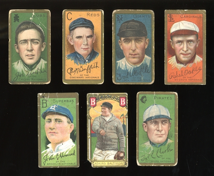 1911 T205 Group Of Seven (7) Cards With HOFers Clarke, Griffith, And Tinker