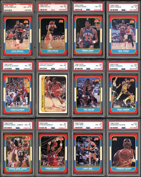 1986 Fleer Basketball Near Complete Set (131/132) With Complete Sticker Set (11) No Jordan All Graded PSA 8 NM/MT