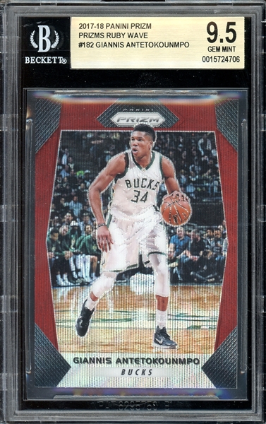 2017-18 Panini Prizm Prizms Ruby Wave #182 Giannis Antetokounmpo BGS 9.5 GEM MINT