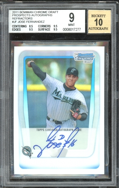 2011 Bowman Chrome Draft Prospects Autographs Refractor (285/500) #JF Jose Fernandez BGS 9 MINT Auto 10 