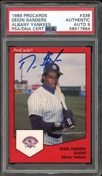 1989 Procards Albany Yankees #338 Deion Sanders PSA/DNA Certified Authentic Auto 9