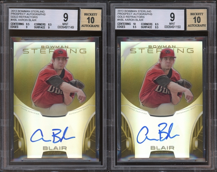 2013 Bowman Sterling Prospect Autographs Gold Refractor /50 #ABL Aaron Blair BGS 9 MINT Auto 10 Lot Of 2