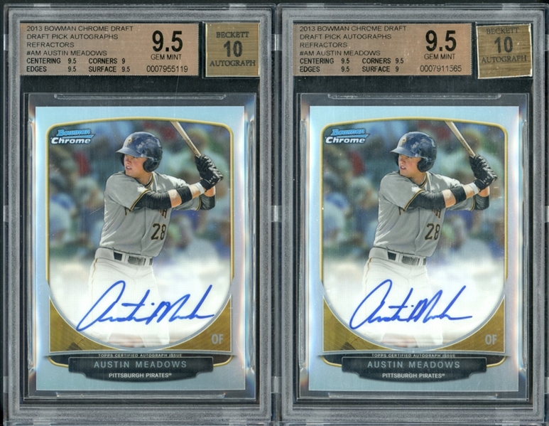 2013 Bowman Chrome Draft Pick Autographs Refractors Austin Meadows BGS 9.5 GEM MINT AUTO 10 Group Of Two (2) 