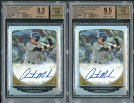 2013 Bowman Chrome Draft Pick Autographs Refractors Austin Meadows BGS 9.5 GEM MINT AUTO 10 Group Of Two (2) 