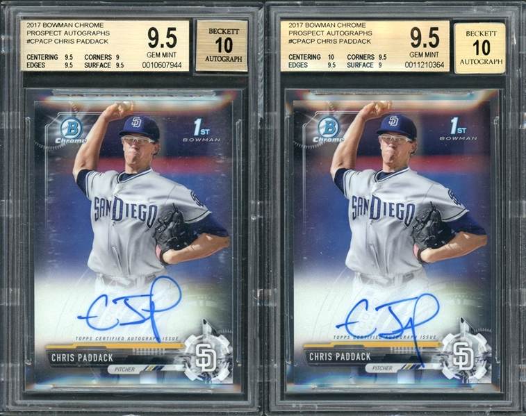 2017 Bowman Chrome Prospects Autographs #CPACP Chris Paddock BGS 9.5 GEM MINT Auto 10 Lot Of 2 Cracked