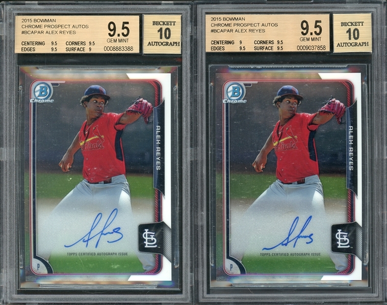 2015 Bowman Chrome Prospect Autographs #BCAPAR Alex Reyes BGS 9.5 GEM MINT Auto 10 Lot Of 2 