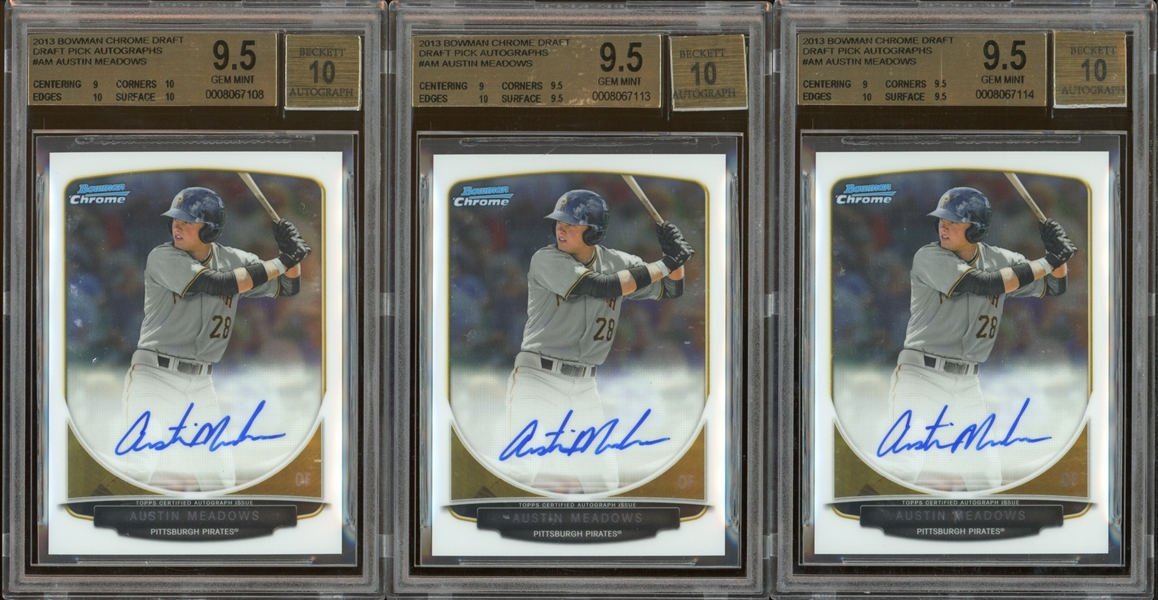 2013 Bowman Chrome Draft Pick Autographs Austin Meadows BGS 9.5 GEM MINT AUTO 10 Group Of  Three (3)