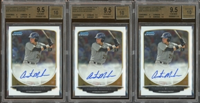 2013 Bowman Chrome Draft Pick Autographs Austin Meadows BGS 9.5 GEM MINT AUTO 10 Group Of  Three (3)