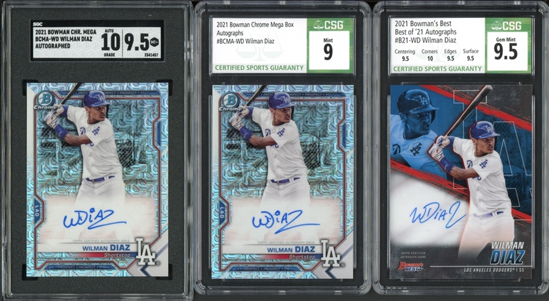 2021 Wilman Diaz Graded Rookie Autograph Group Of Three (3)