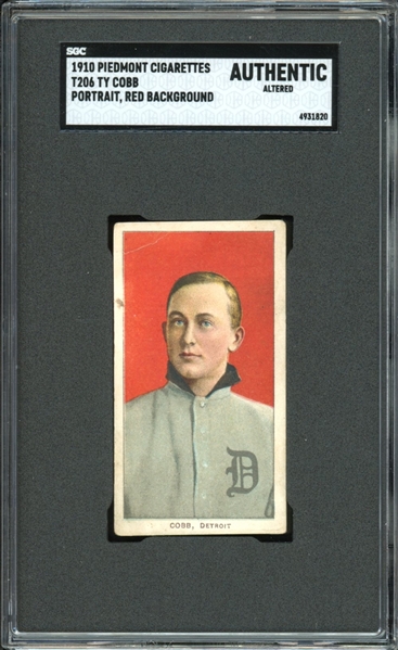 1909-11 T206 Piedmont 350/25 Ty Cobb Portrait Red SGC Authentic Altered