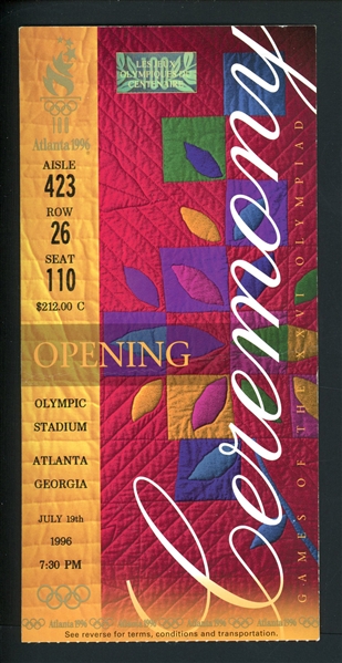 1996 Atlanta Summer Olympics Opening Ceremony Ticket Stub