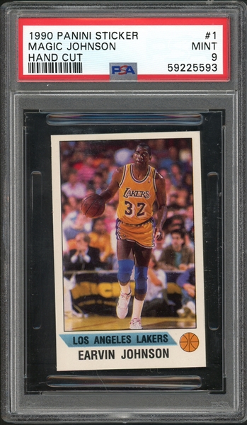 1990 Panini Sticker Hand Cut #1 Magic Johnson PSA 9 MINT