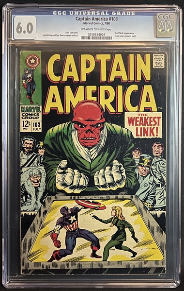 1968 Marvel Comics Captain America #103 CGC 6.0 Off White/White Pages